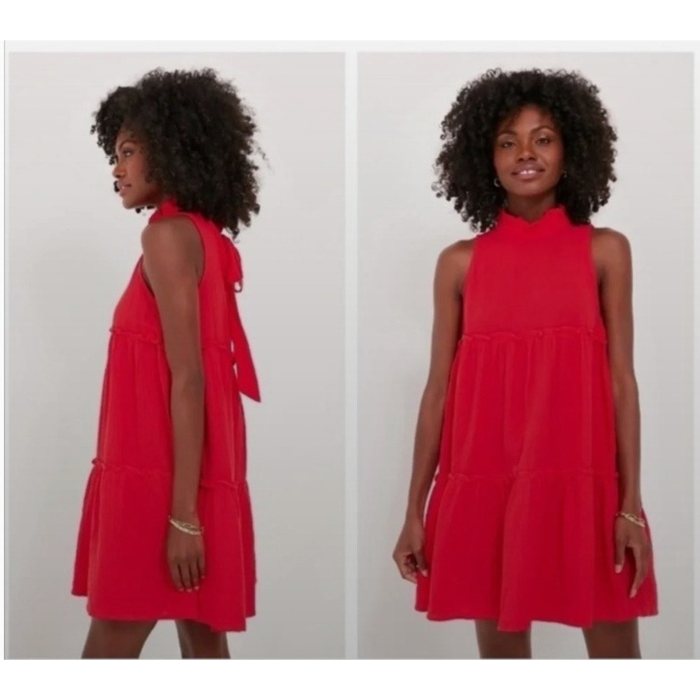 Tuckernuck Pomander Place Tiered Gauze Dress Large Red Boho Cottagecore Summer